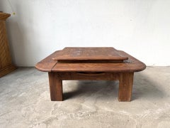 Solid Oak Stepped Coffee Table, Modernist and Brutalist Spirit