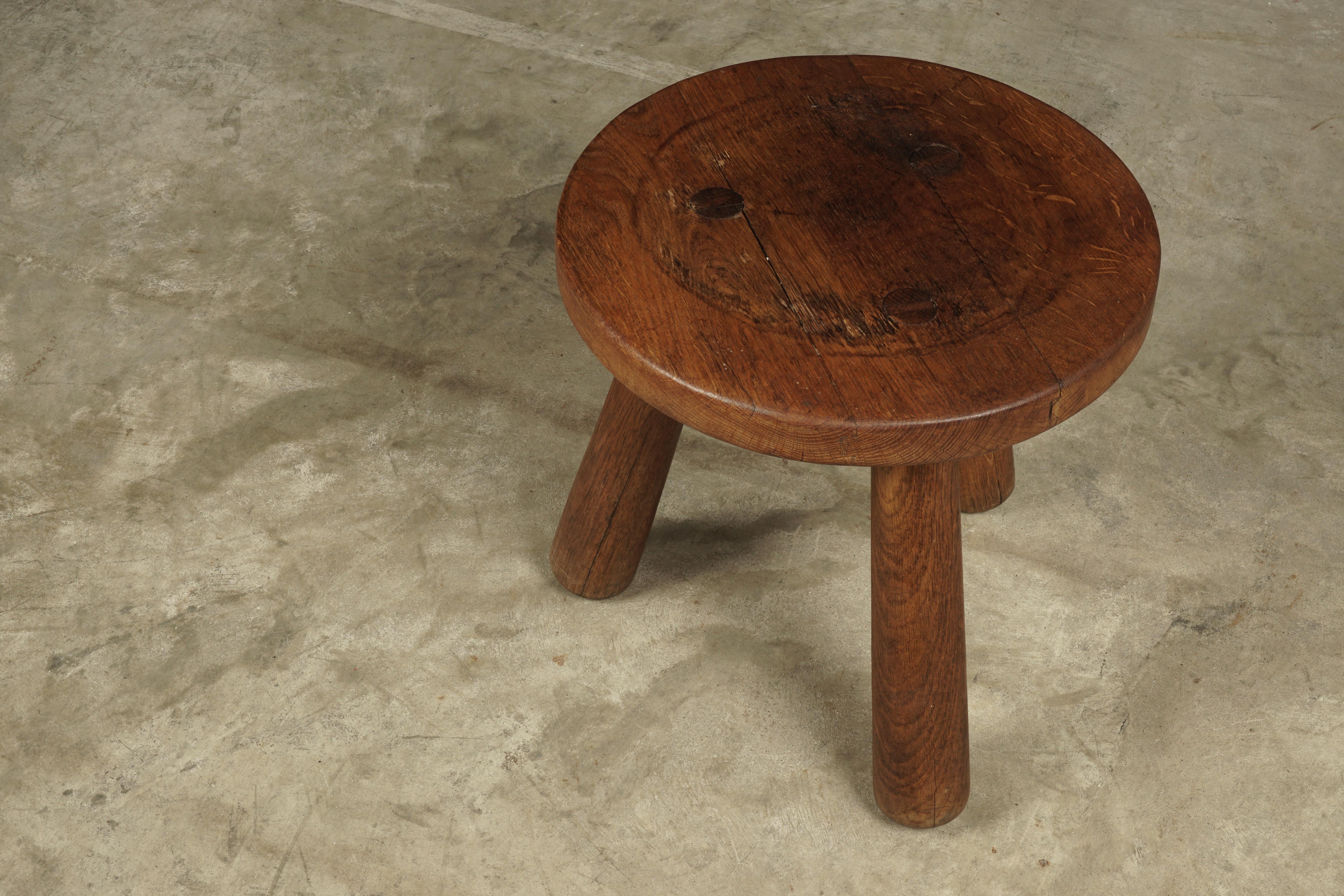 Solid oak stool from France, 1960s. Nice model in solid oak with great patina.