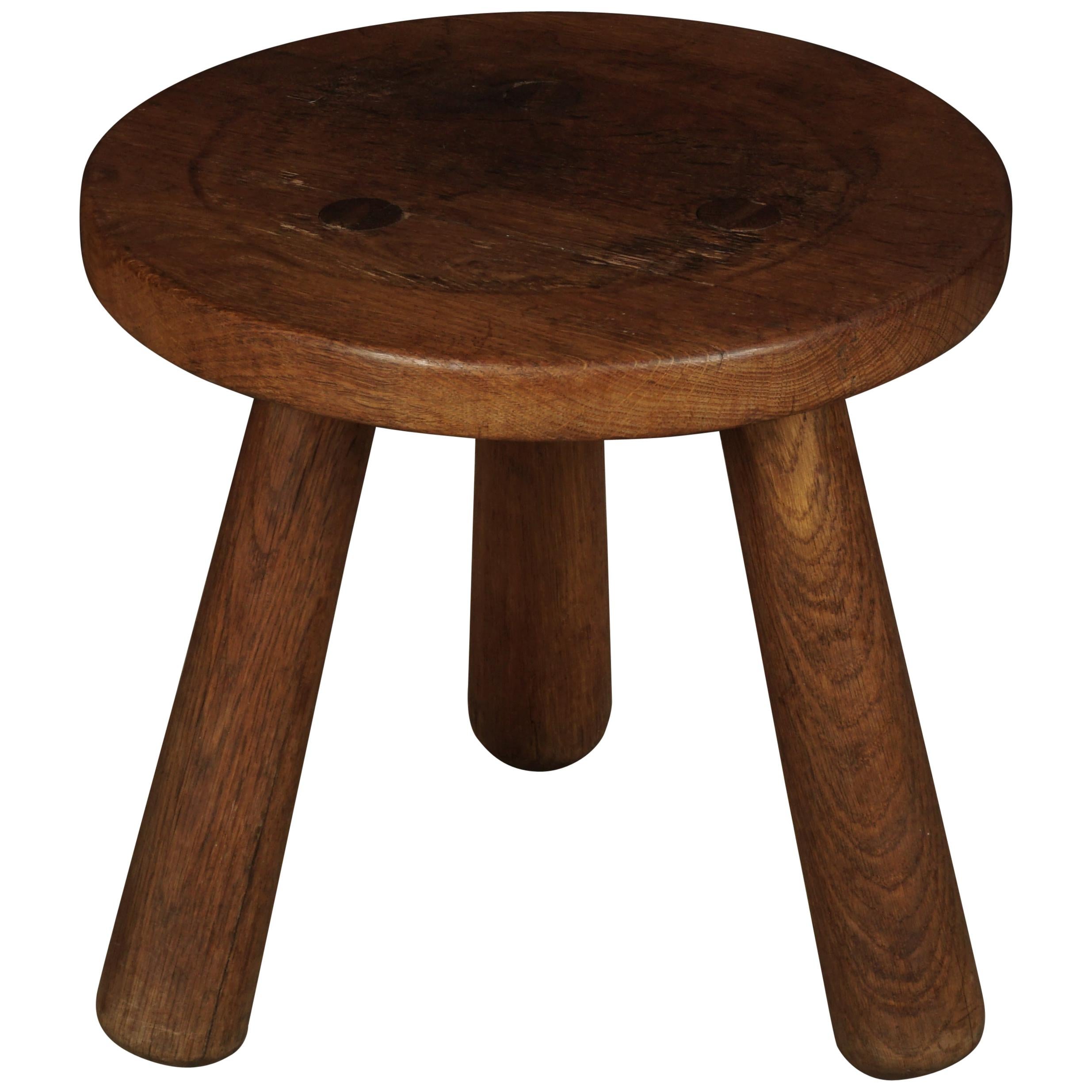 Solid Oak Stool from France, 1960s