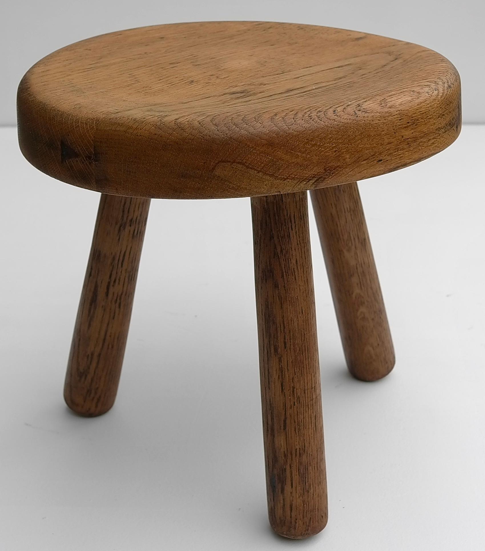 Solid oak stool in style of Charlotte Perriand, France 1950's.