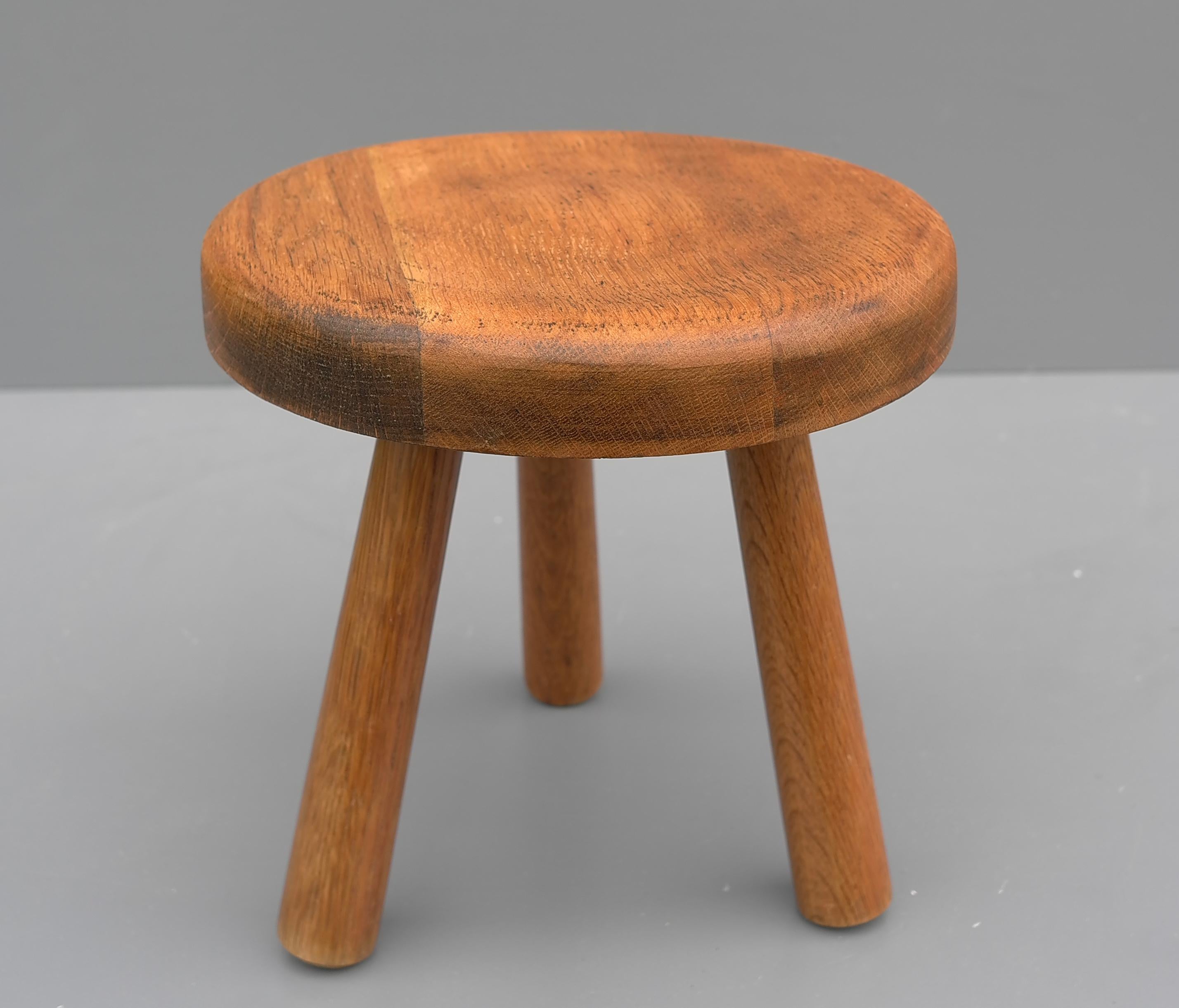 Mid-Century Modern Solid Oak Stool in Style of Charlotte Perriand, France, 1950's