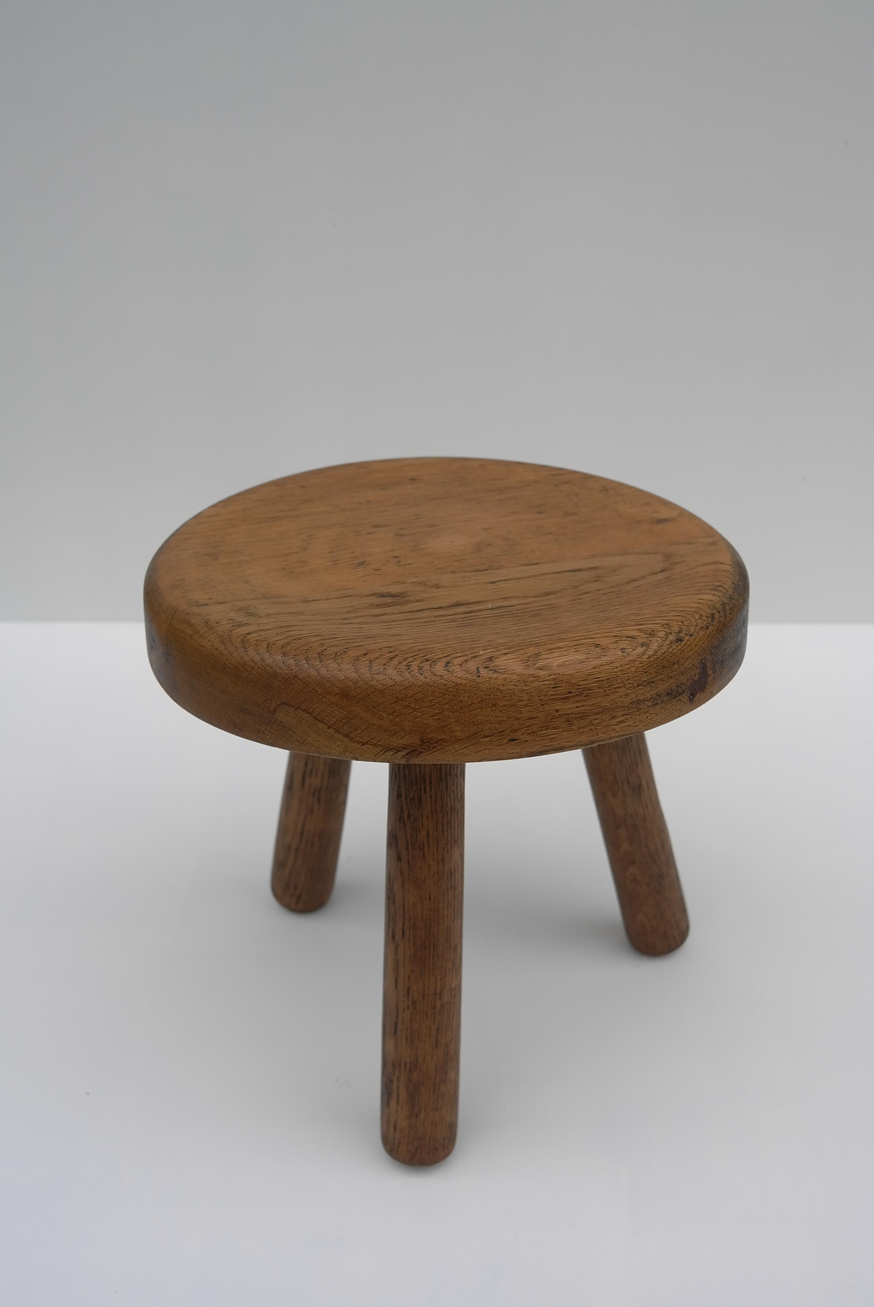 20th Century Solid Oak Stool in Style of Charlotte Perriand, France, 1950's