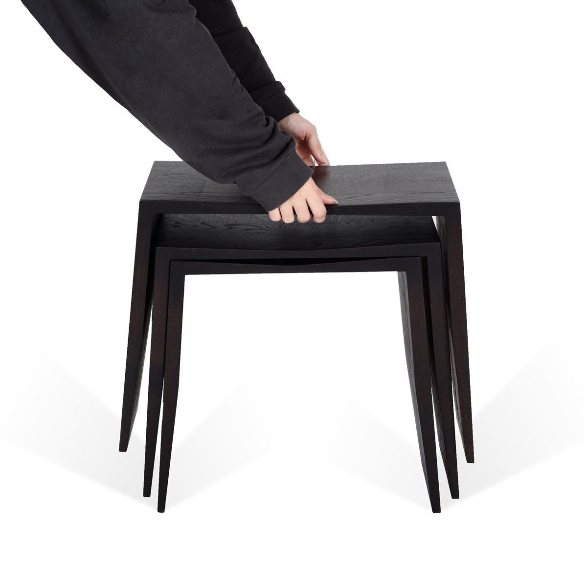 Solid Oak Stool Set – BRIDGE Series For Sale 3