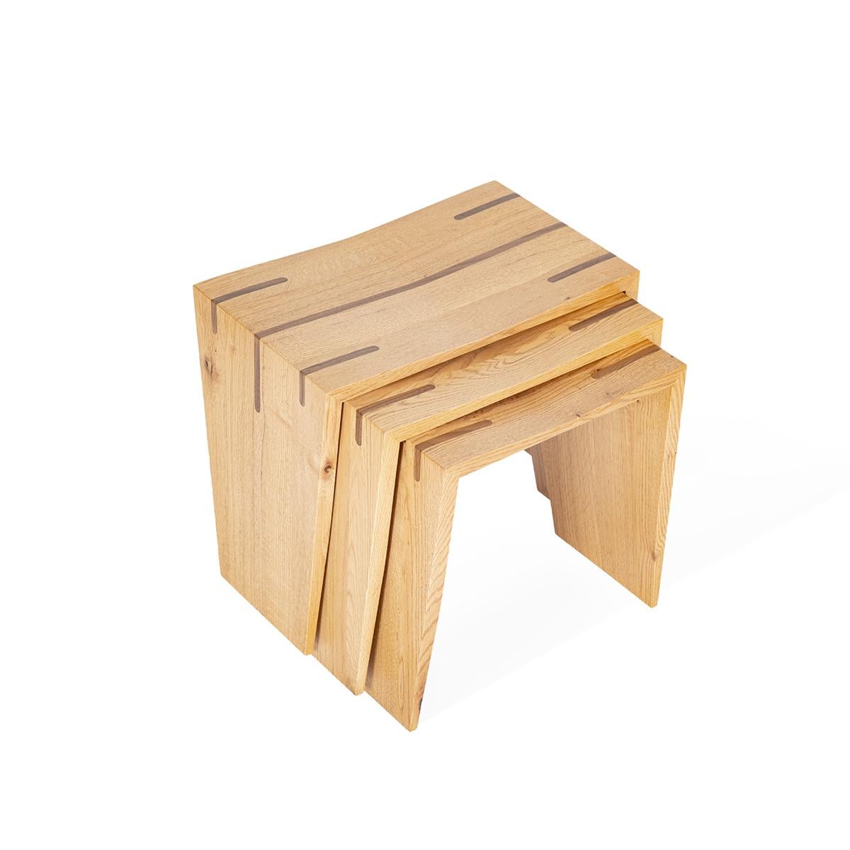 Turkish Solid Oak Stool Set – BRIDGE Series For Sale