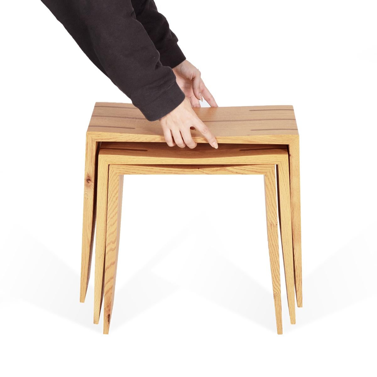 Hand-Crafted Solid Oak Stool Set – BRIDGE Series For Sale