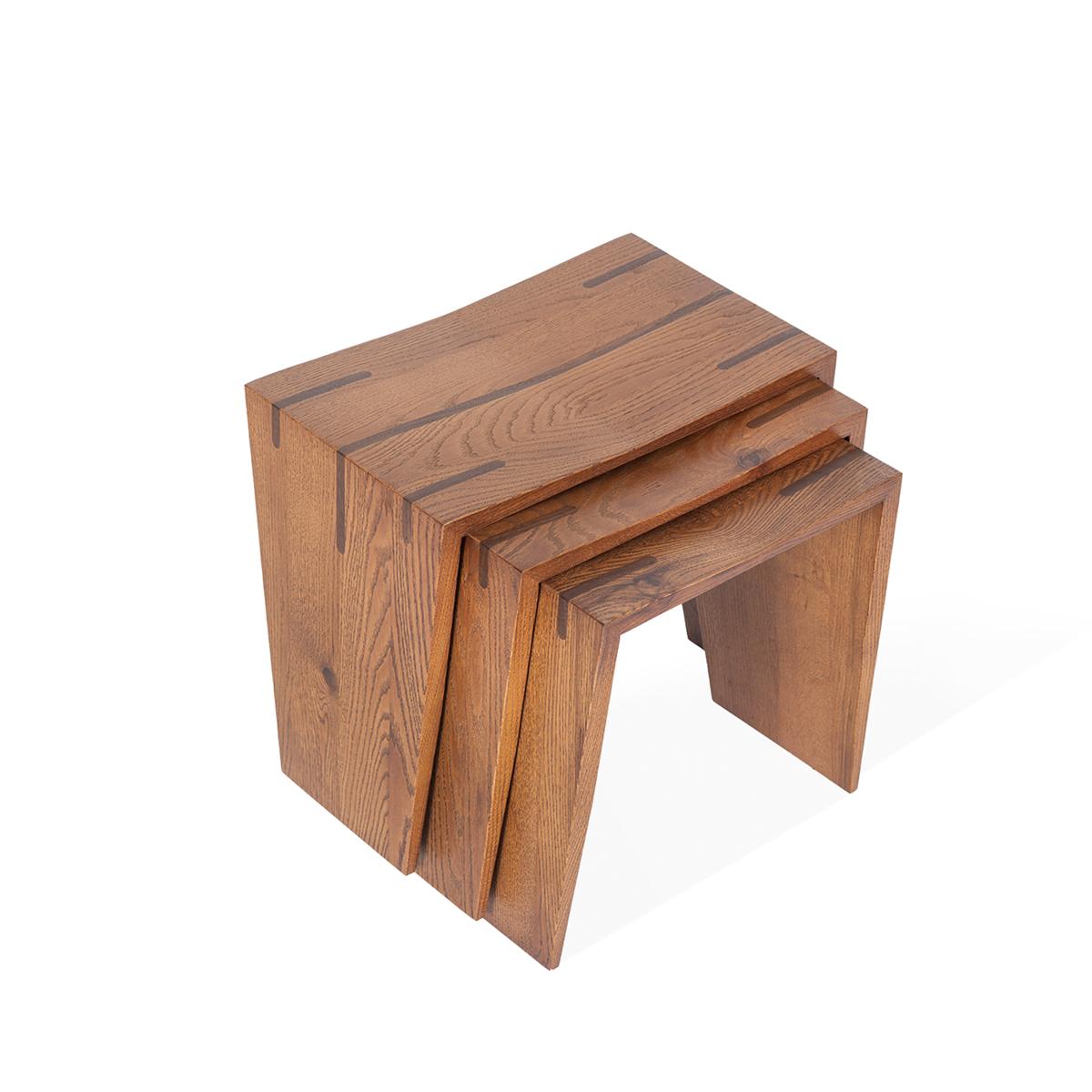 Solid Oak Stool Set – BRIDGE Series In New Condition For Sale In İzmir, İzmir