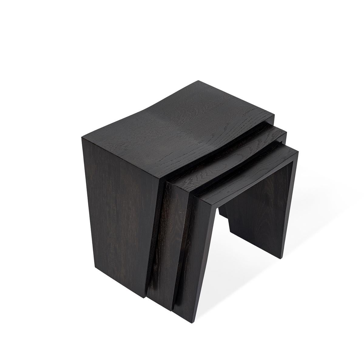 Solid Oak Stool Set – BRIDGE Series For Sale 1