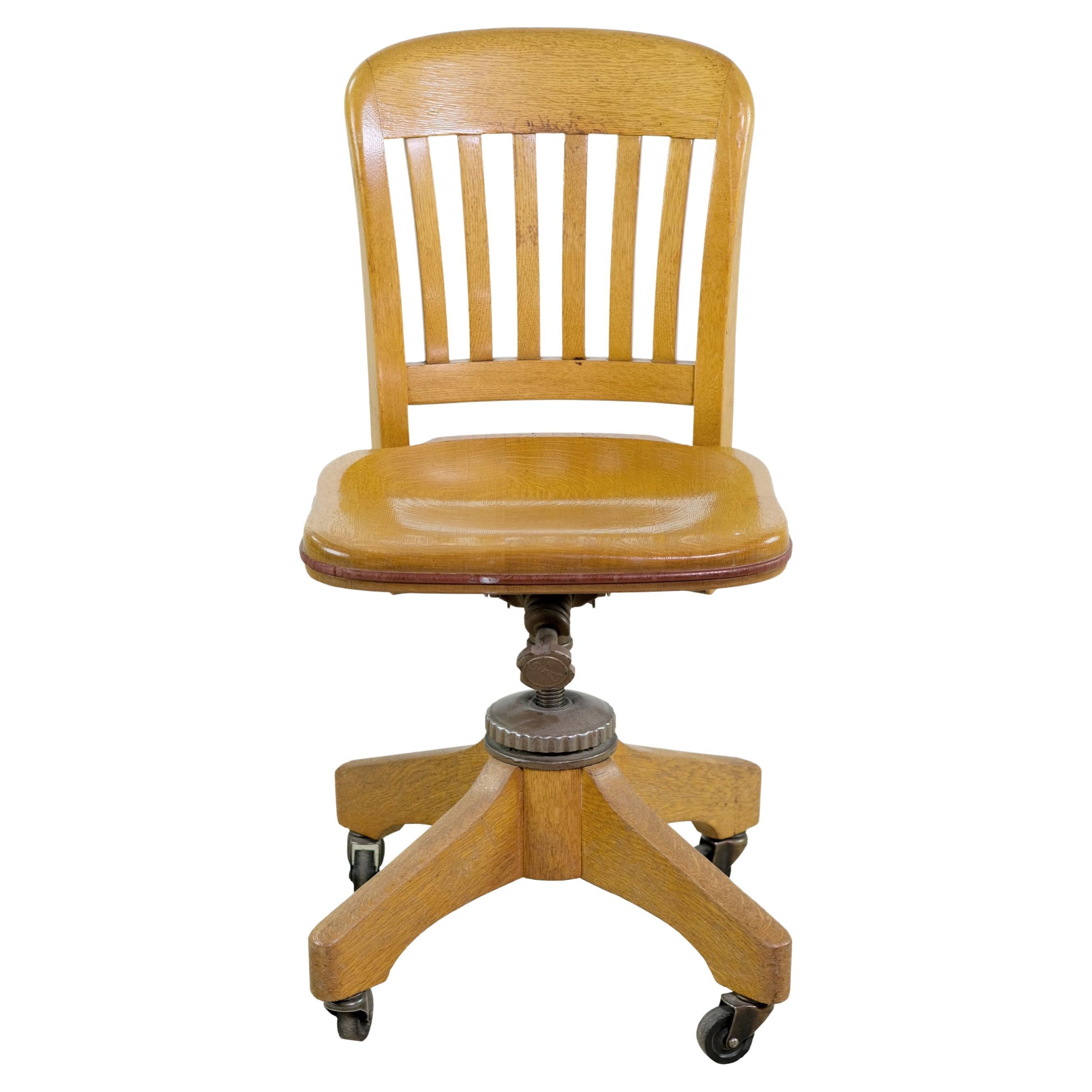 Antique Adjustable Swivel Oak Desk Chair with Floating Back Rest c.1926