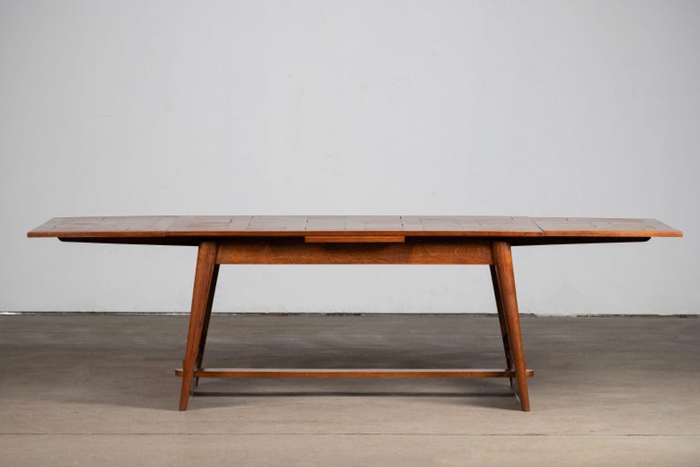 Solid Oak Table, Art Deco, France, 1940s For Sale 4