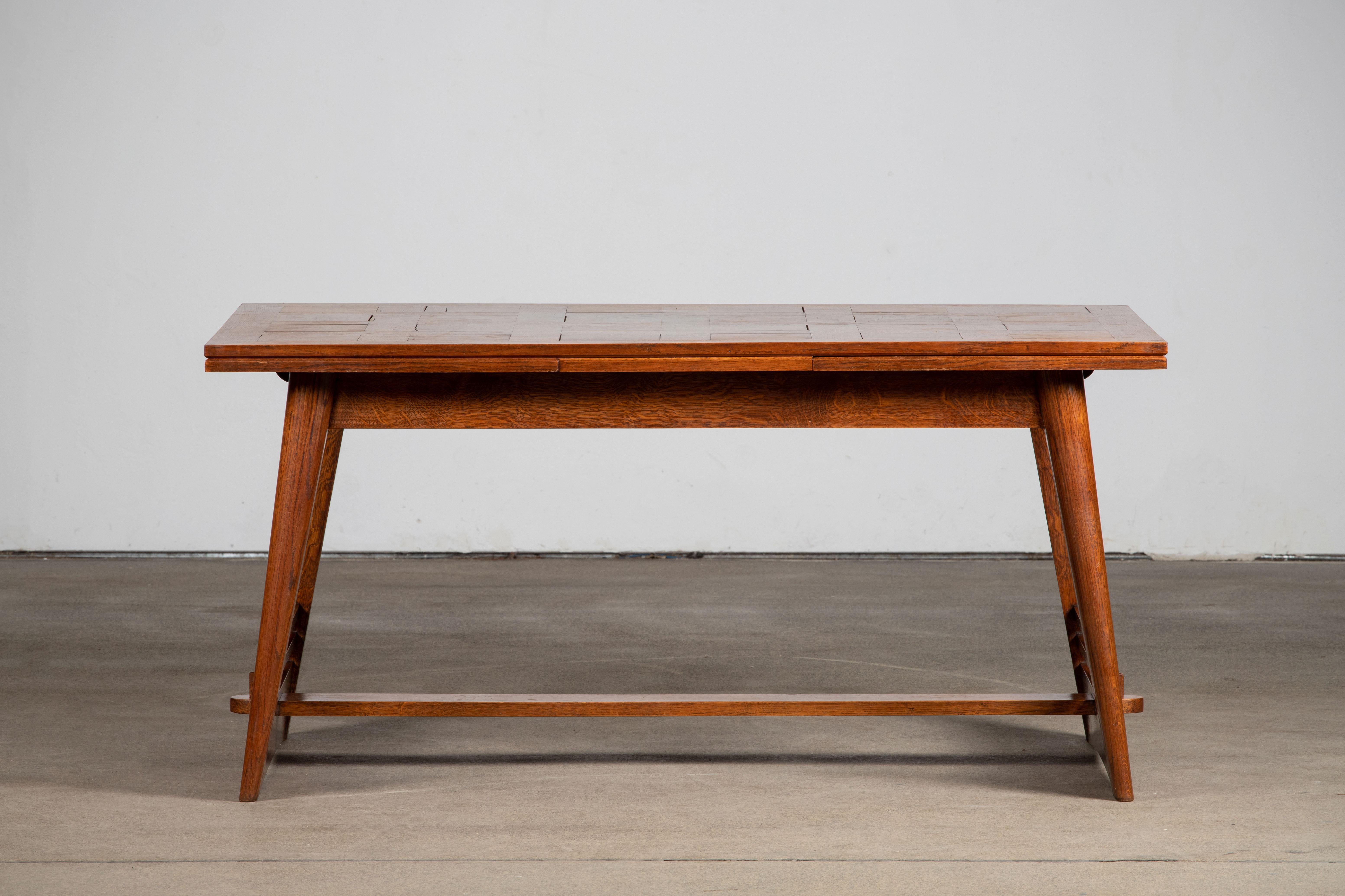 Solid Oak Table, Art Deco, France, 1940s 5