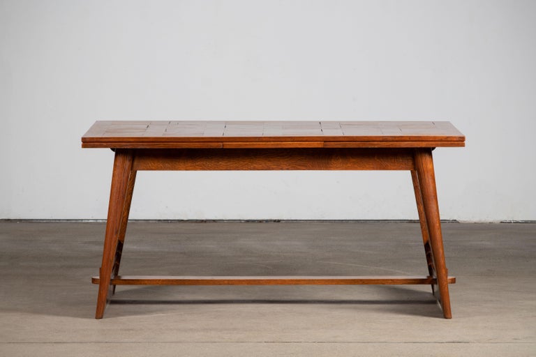 Solid Oak Table, Art Deco, France, 1940s For Sale 5