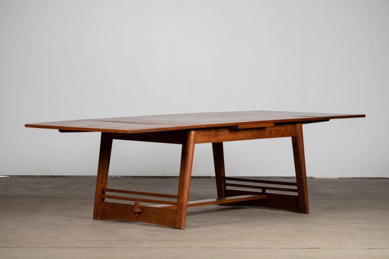 Solid Oak Table, Art Deco, France, 1940s For Sale 6
