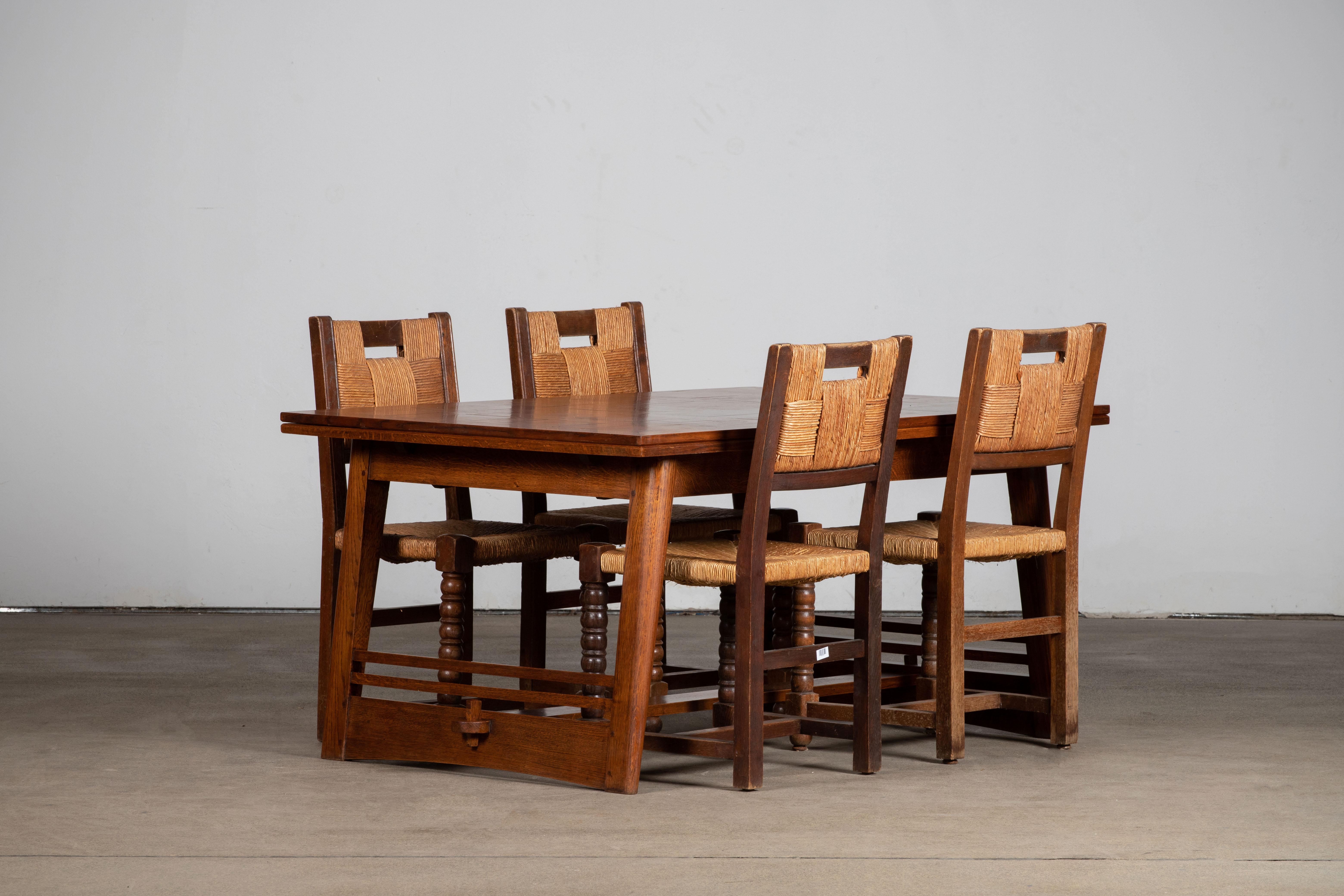 Solid Oak Table, Art Deco, France, 1940s 7