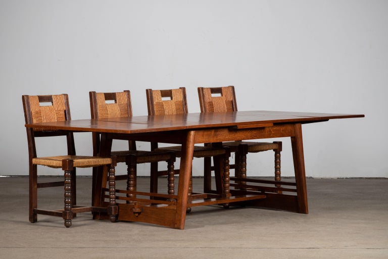 Solid Oak Table, Art Deco, France, 1940s For Sale 8