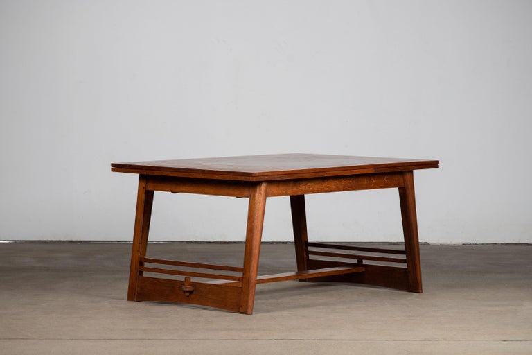 Solid Oak Table, Art Deco, France, 1940s For Sale 9