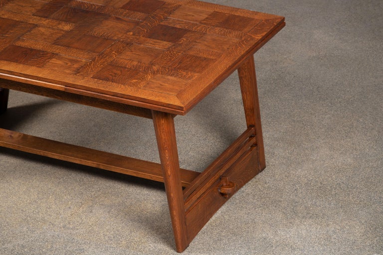 Solid Oak Table, Art Deco, France, 1940s For Sale 12