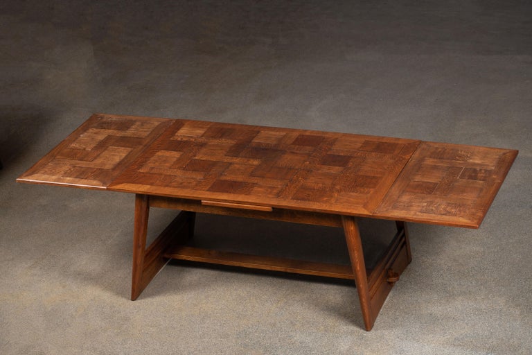 Solid Oak Table, Art Deco, France, 1940s For Sale 14