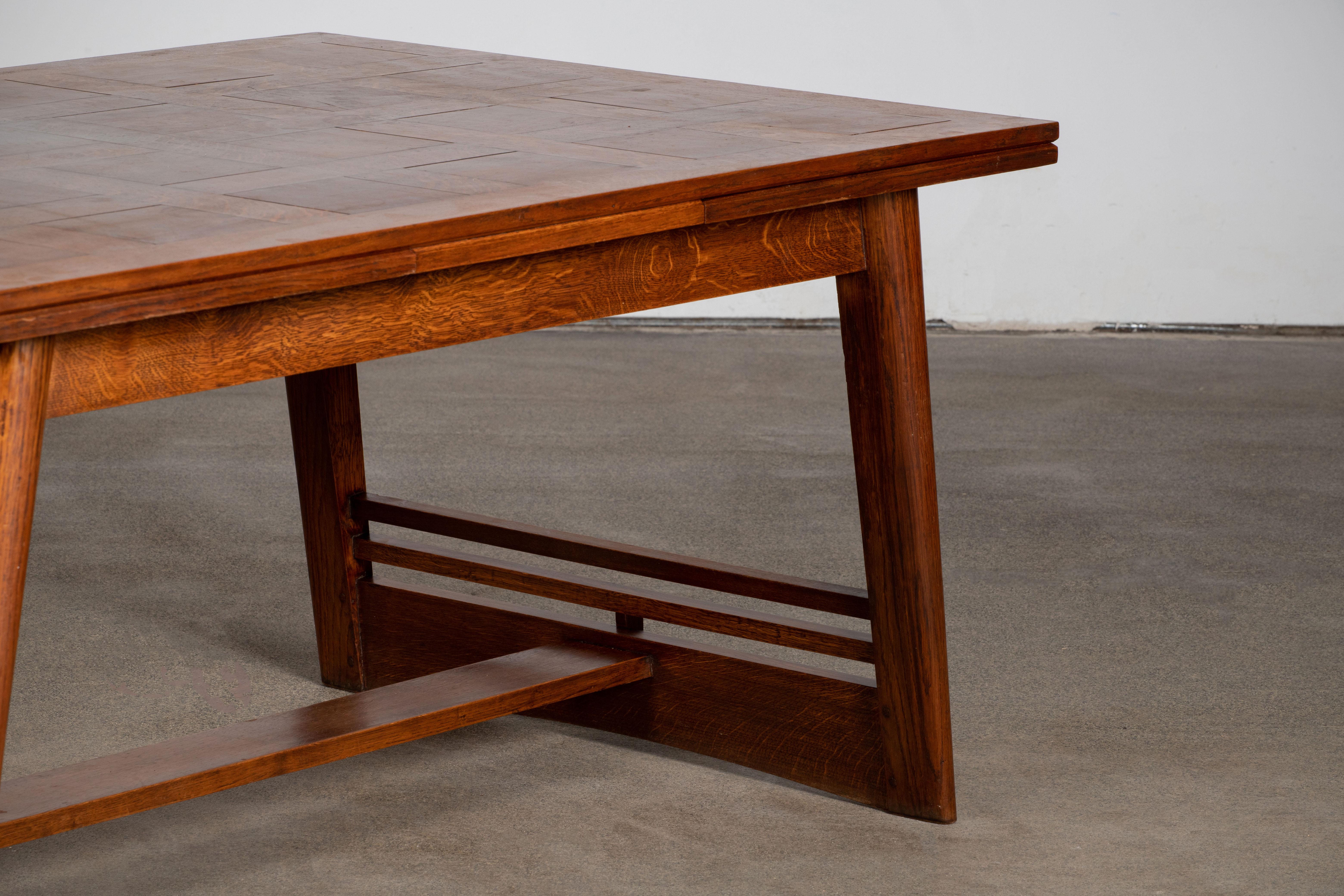 French Solid Oak Table, Art Deco, France, 1940s