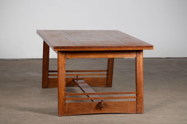 Solid Oak Table, Art Deco, France, 1940s For Sale 1