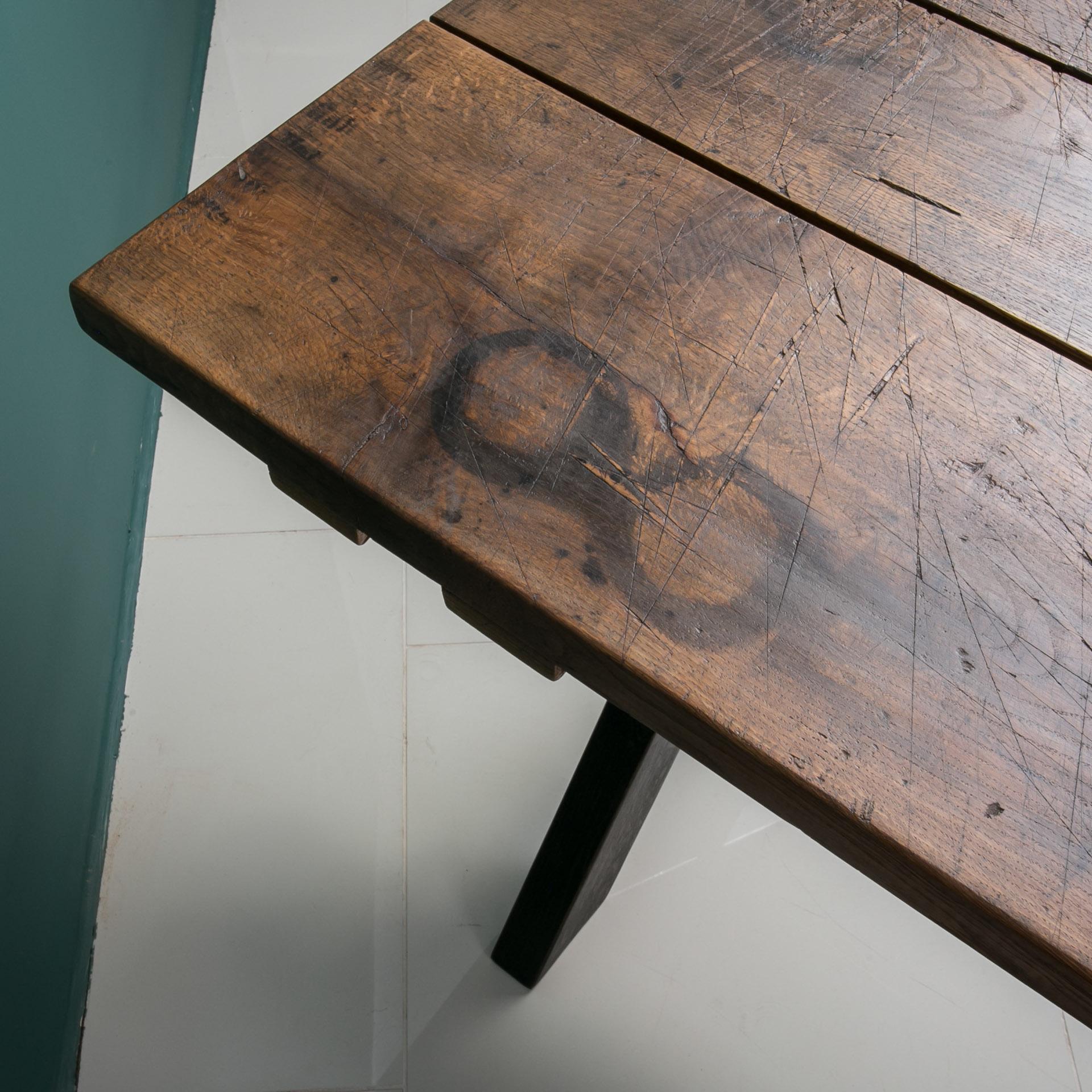 Solid Oak Table, Early 20th Century, Rustic Style, Prep or Dining Table For Sale 3