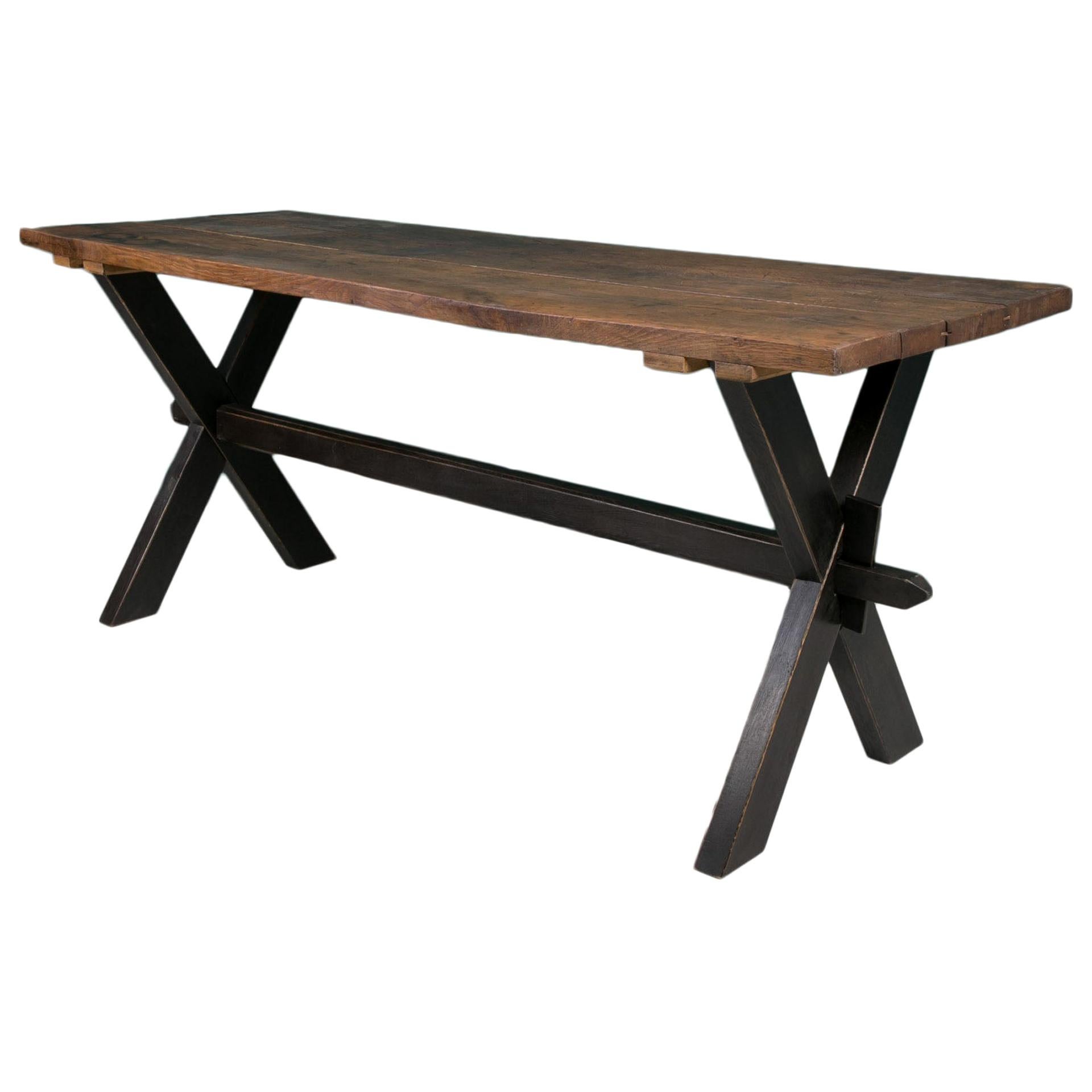 Tisch aus massivem Eichenholz, frühes 20. Jahrhundert, rustikaler Stil, Prep oder Esstisch im Angebot