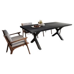 Solid Oak Table in Sandblasted Anthricite Grey with Metal legs