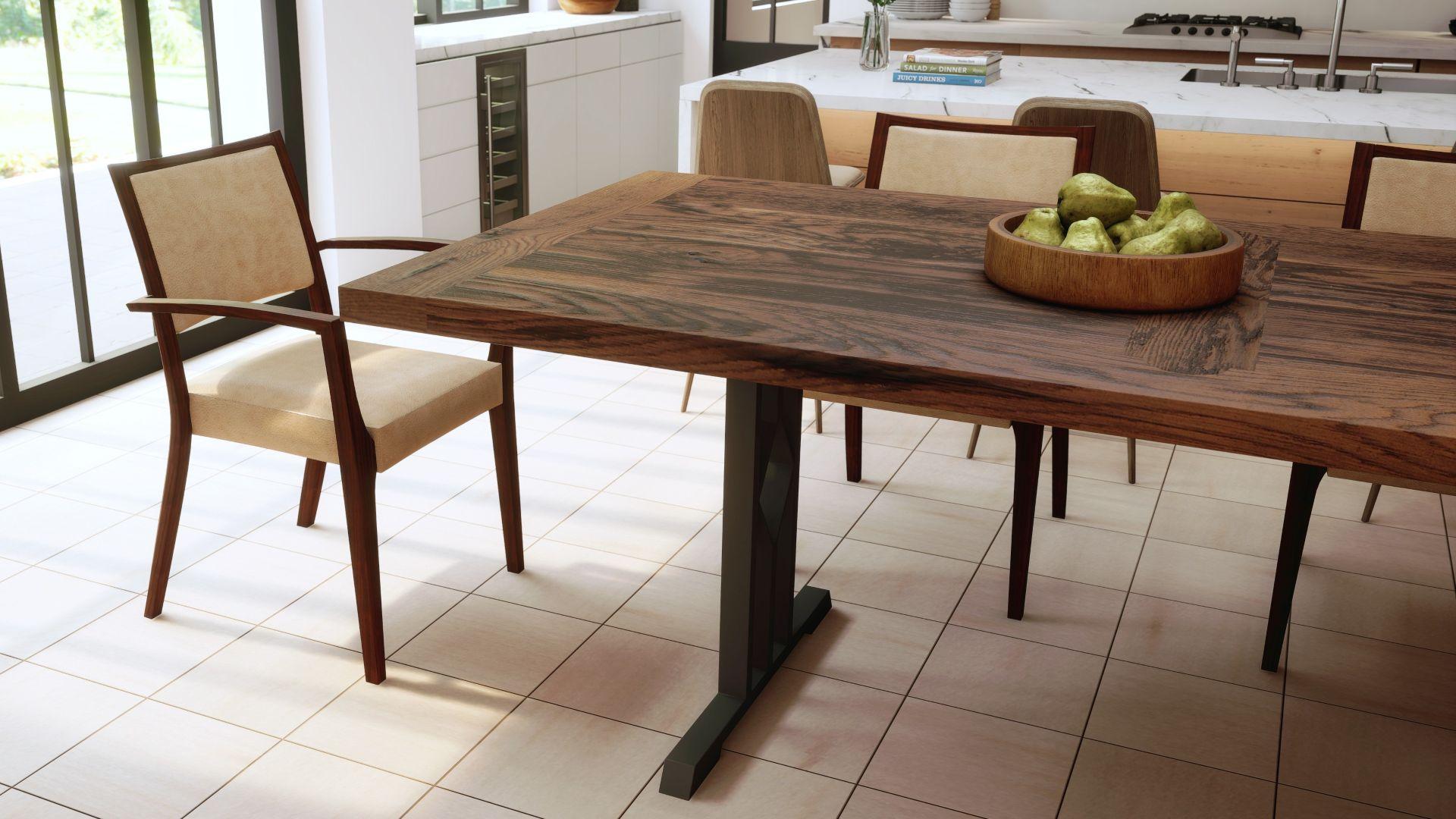 Cette table de salle à manger en chêne massif fabriquée à la main est un chef-d'œuvre d'une beauté intemporelle et d'un savoir-faire exceptionnel. Fabriquée en chêne nord-américain massif, cette table de salle à manger met en valeur l'élégance