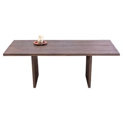 Solid Oak Table in Sandblasted Cocoa with Matching Oak Plank Legs