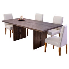 Solid Oak Table in Sandblasted Cocoa with Matching Oak Plank Legs