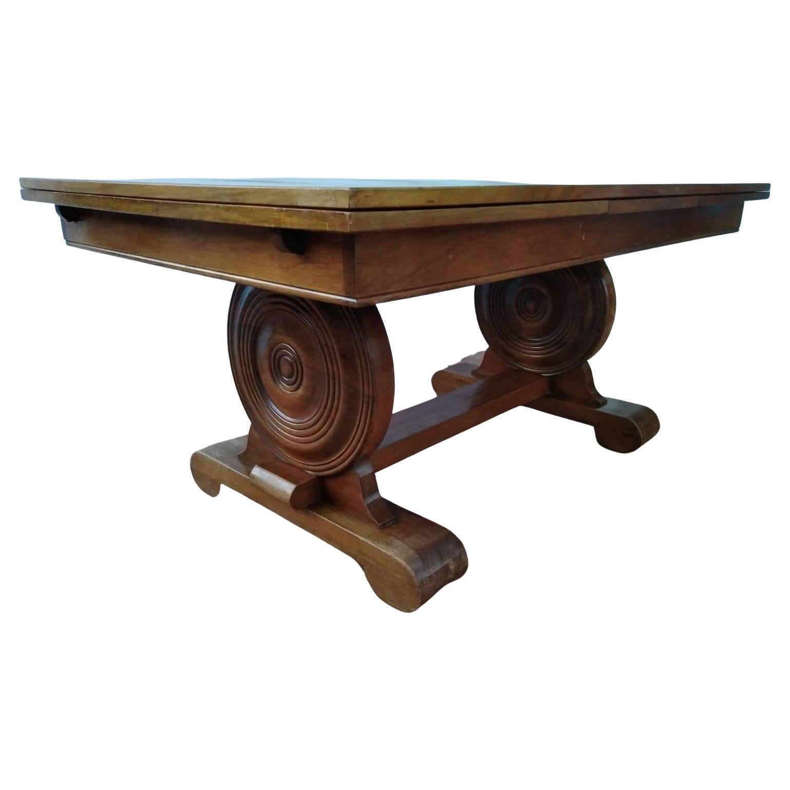 Solid oak table in the manner of Victor Courtray For Sale