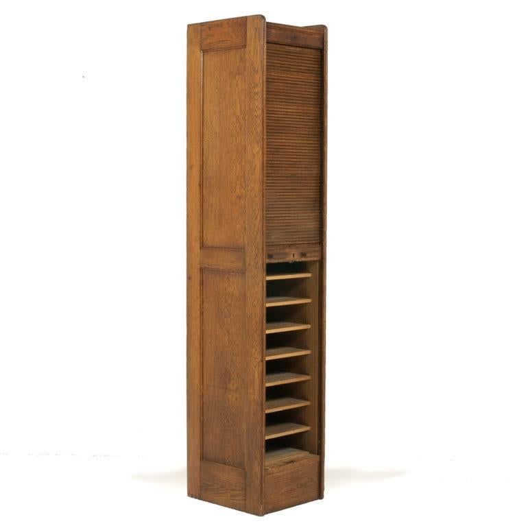 French Solid Oak Tambour-Front Cabinet