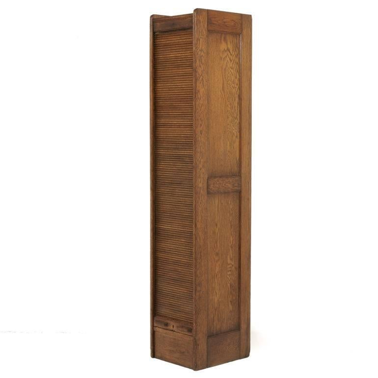 Solid Oak Tambour-Front Cabinet In Excellent Condition In Vancouver, British Columbia