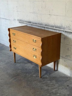 Oak Three-Drawer Dresser with Scalloped Side Panels Danish Vintage 1970s