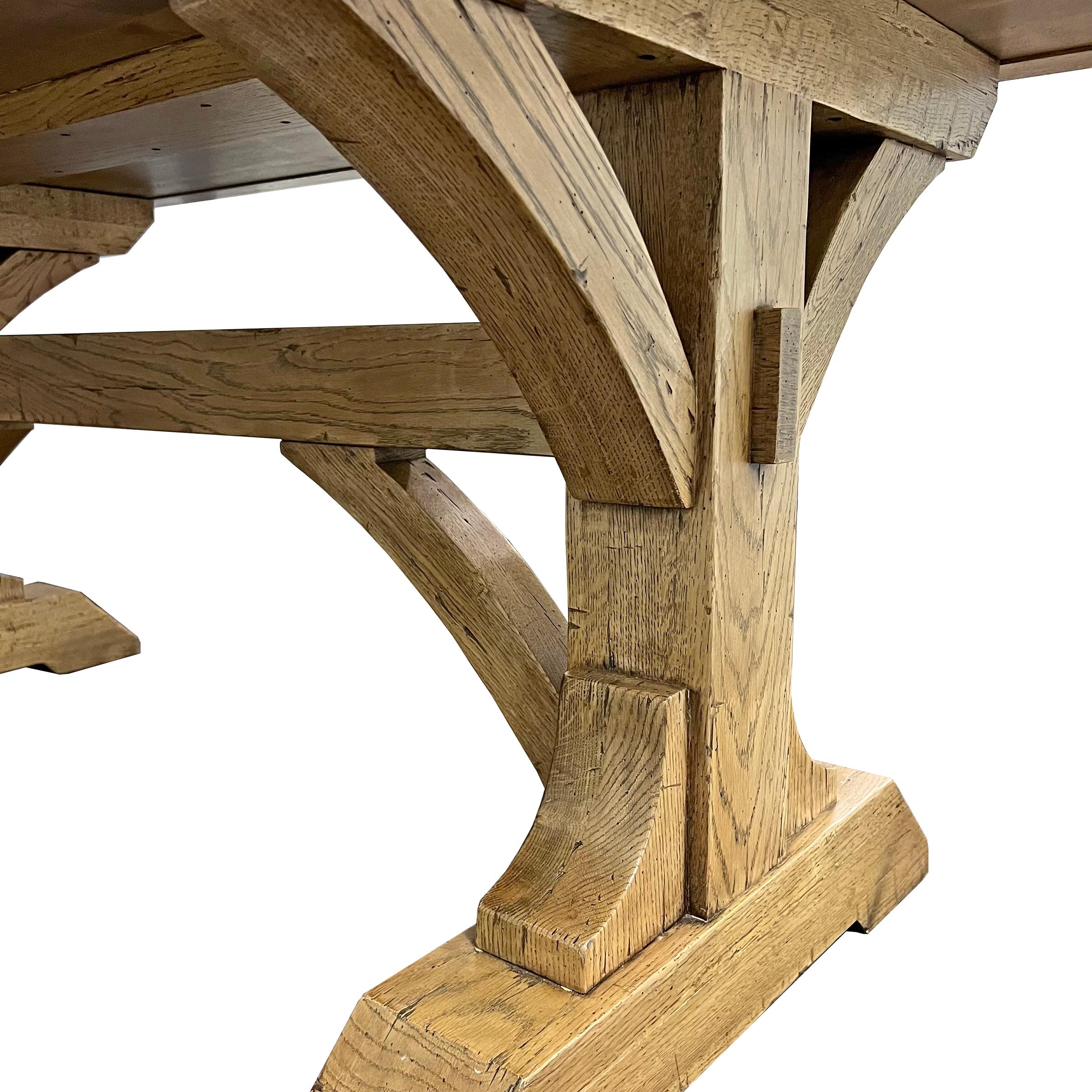 20th Century Solid Oak Timber Frame Trestle Table For Sale