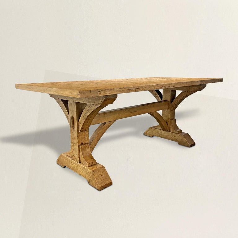 Solid Oak Timber Frame Trestle Table For Sale at 1stDibs