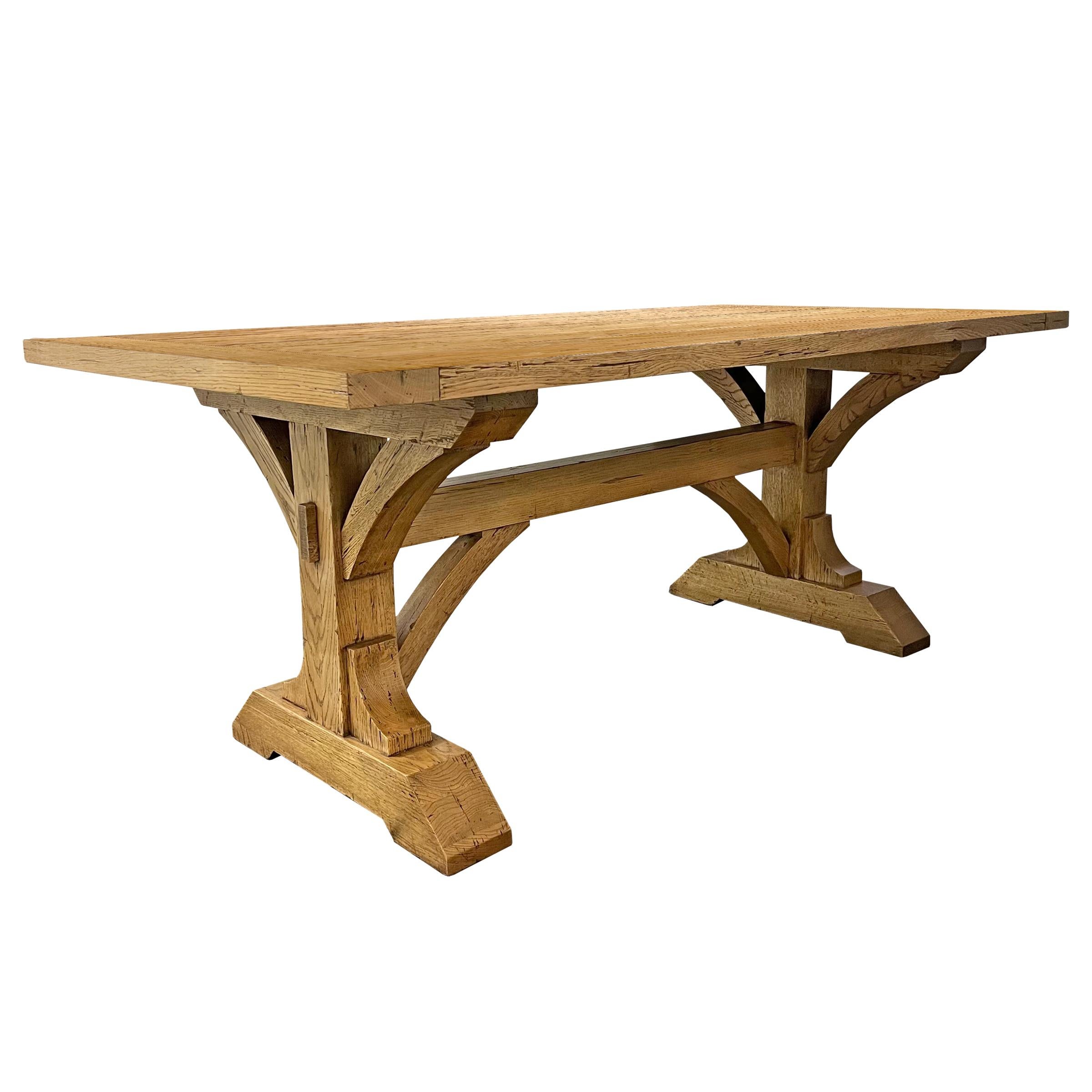 Rustic Solid Oak Timber Frame Trestle Table For Sale