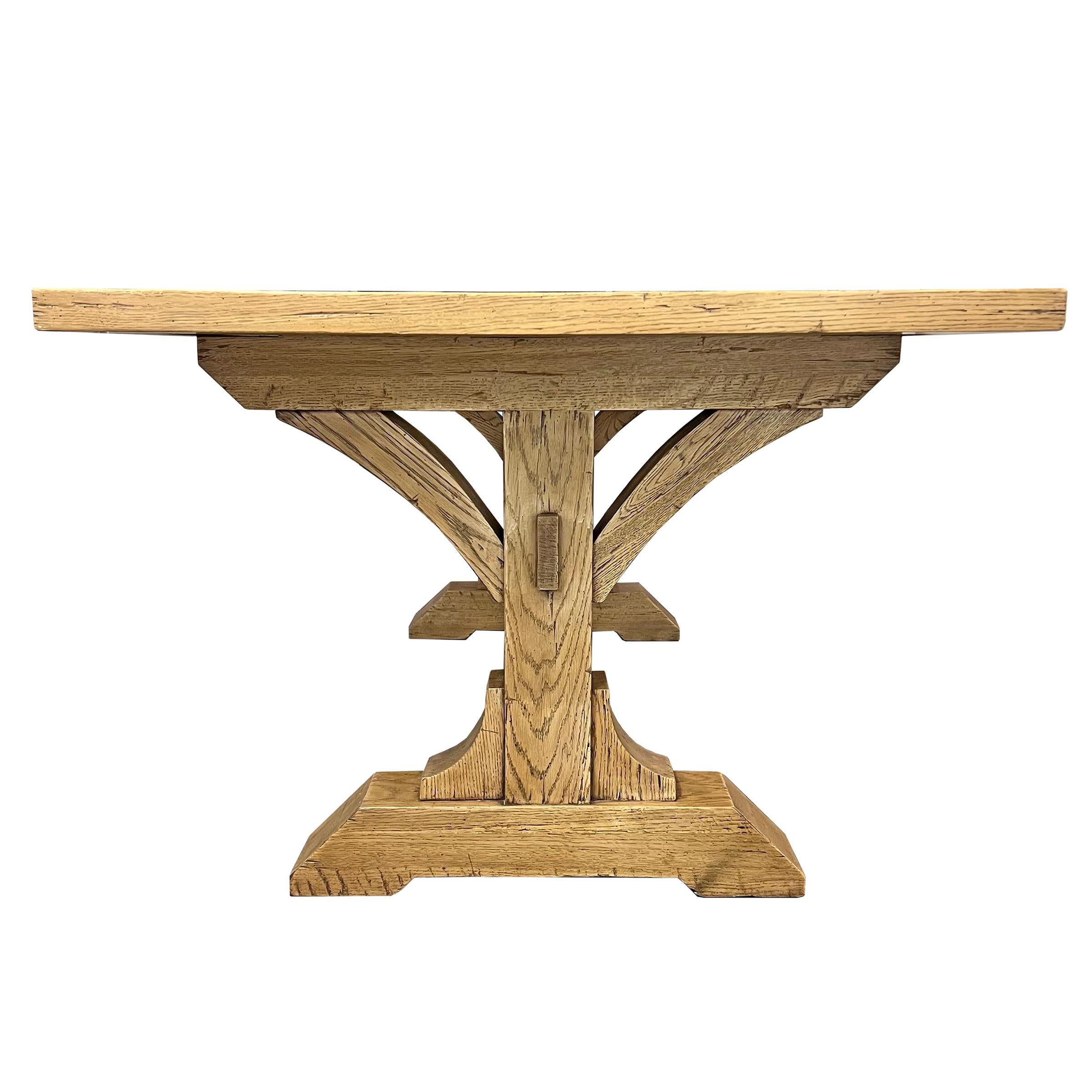 Hand-Crafted Solid Oak Timber Frame Trestle Table For Sale
