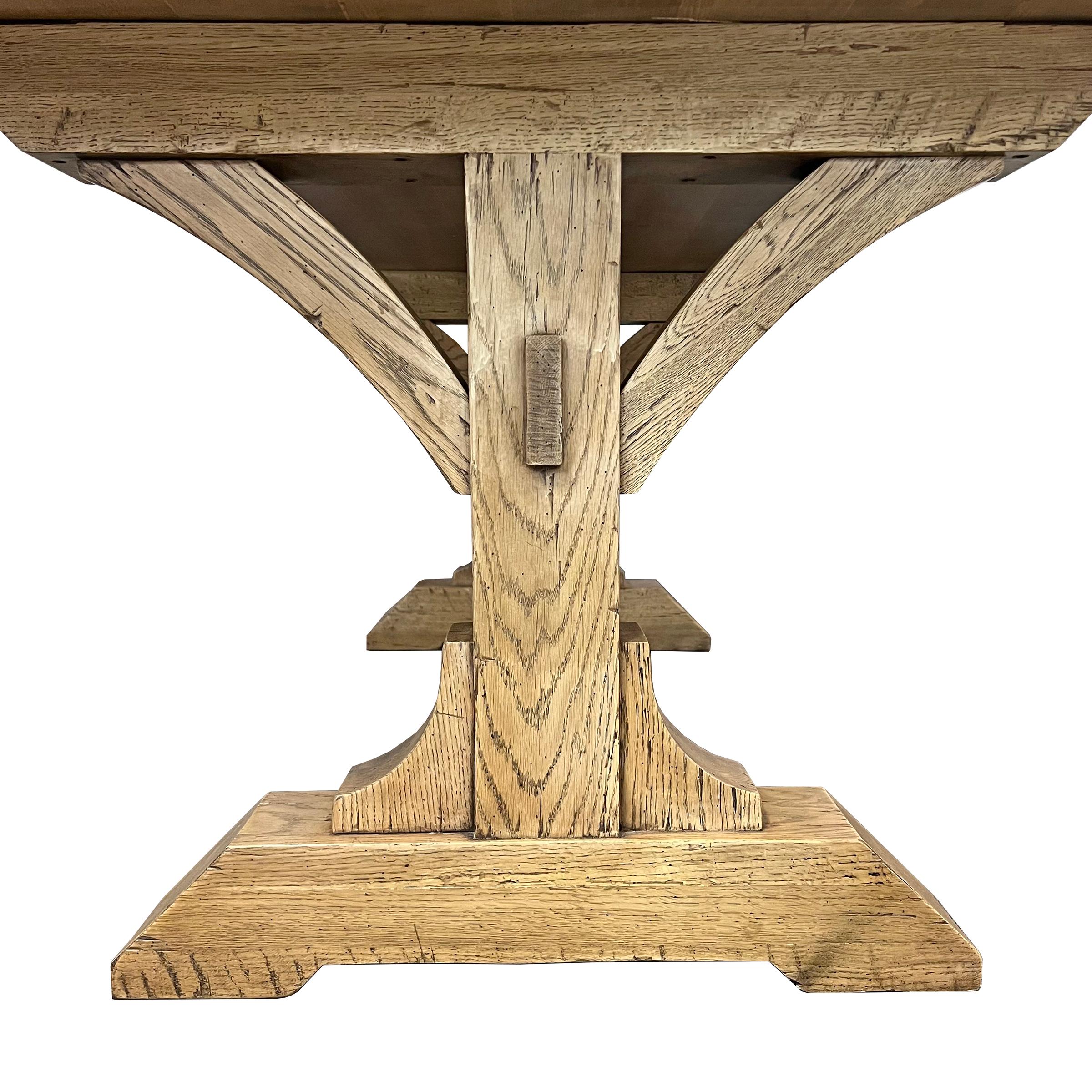 Solid Oak Timber Frame Trestle Table In Good Condition For Sale In Chicago, IL