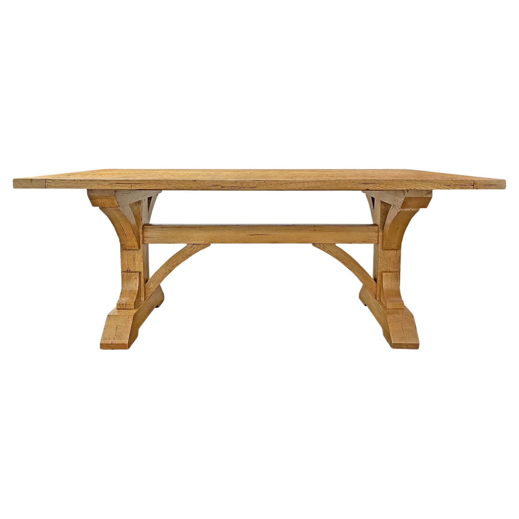 Solid Oak Timber Frame Trestle Table For Sale