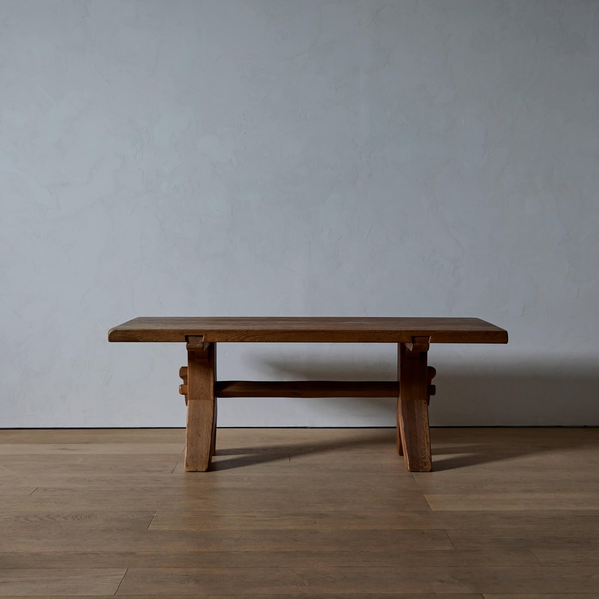 Belgian Solid Oak Trestle Table by De Puydt For Sale