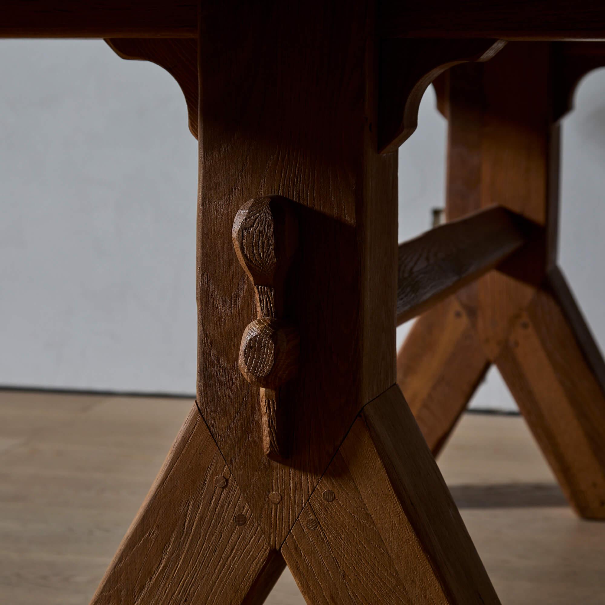 Mid-20th Century Solid Oak Trestle Table by De Puydt For Sale