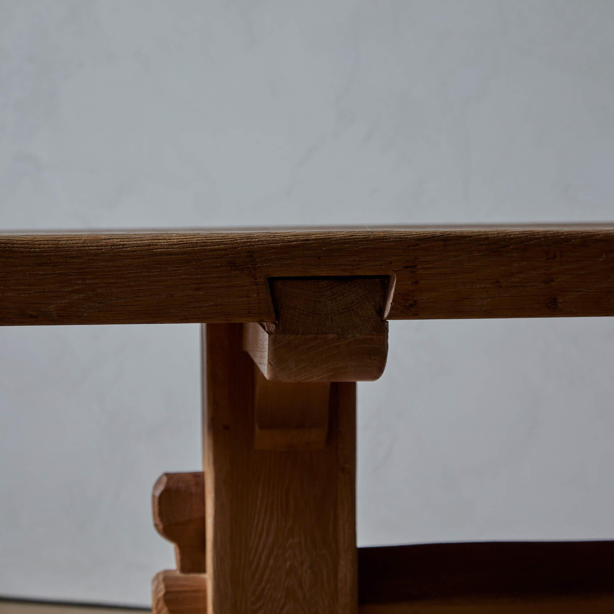 Solid Oak Trestle Table by De Puydt For Sale 1