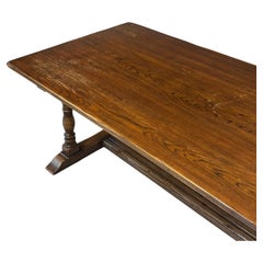 Solid Oak Trestle Table English made, Turned Pillars and Trestle Base