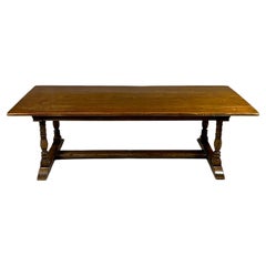 Solid Oak Trestle Table English made, Turned Pillars and Trestle Base