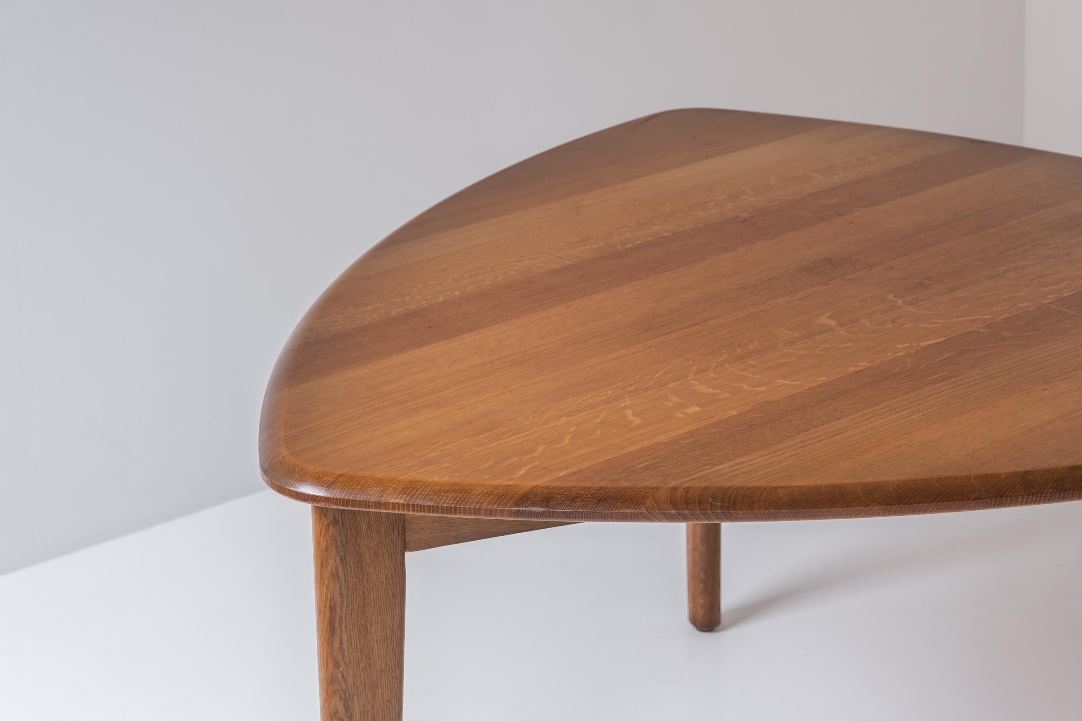 Solid Oak Triangle Shaped Dining Table from France, Designed in the 1960s 2