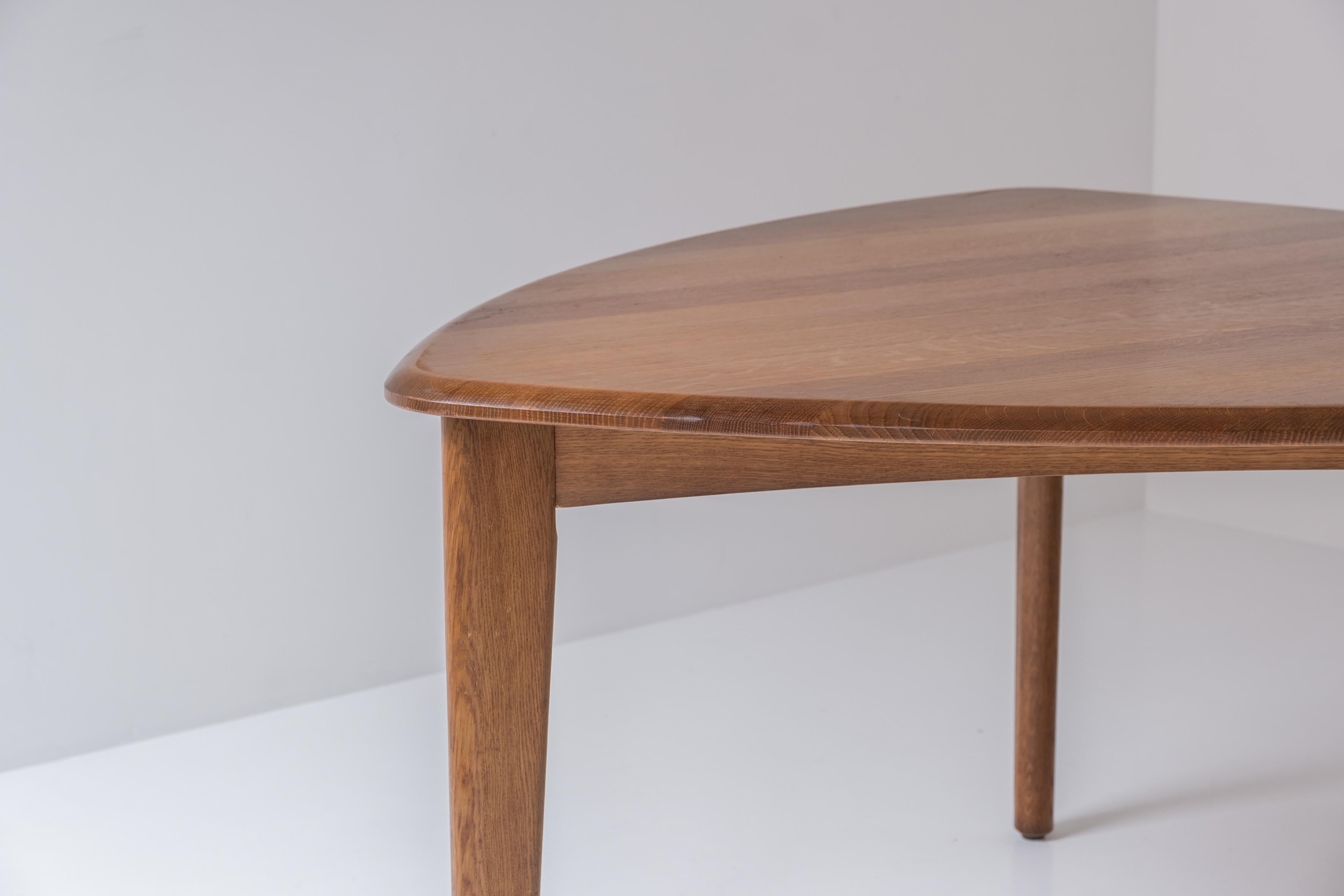 French Solid Oak Triangle Shaped Dining Table from France, Designed in the 1960s