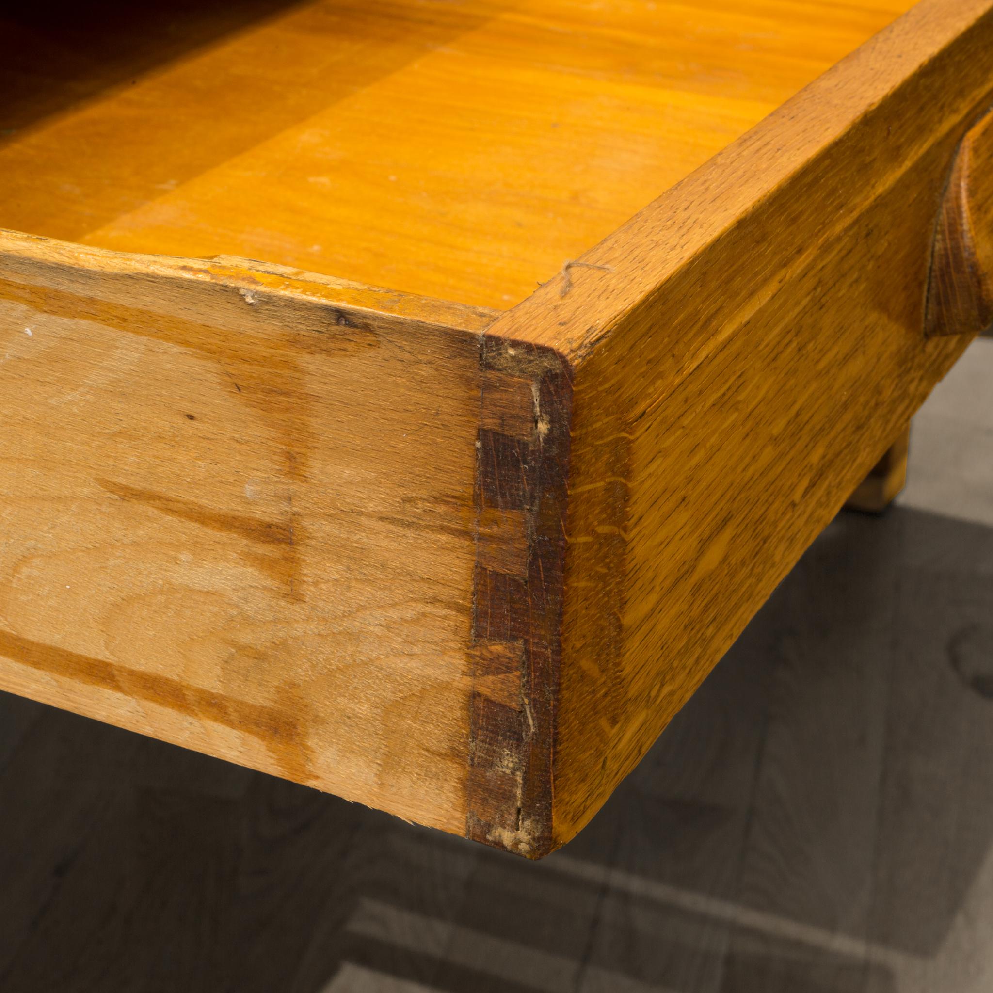 Solid Oak Two Drawer Desk with Brass Feet c.1940 5