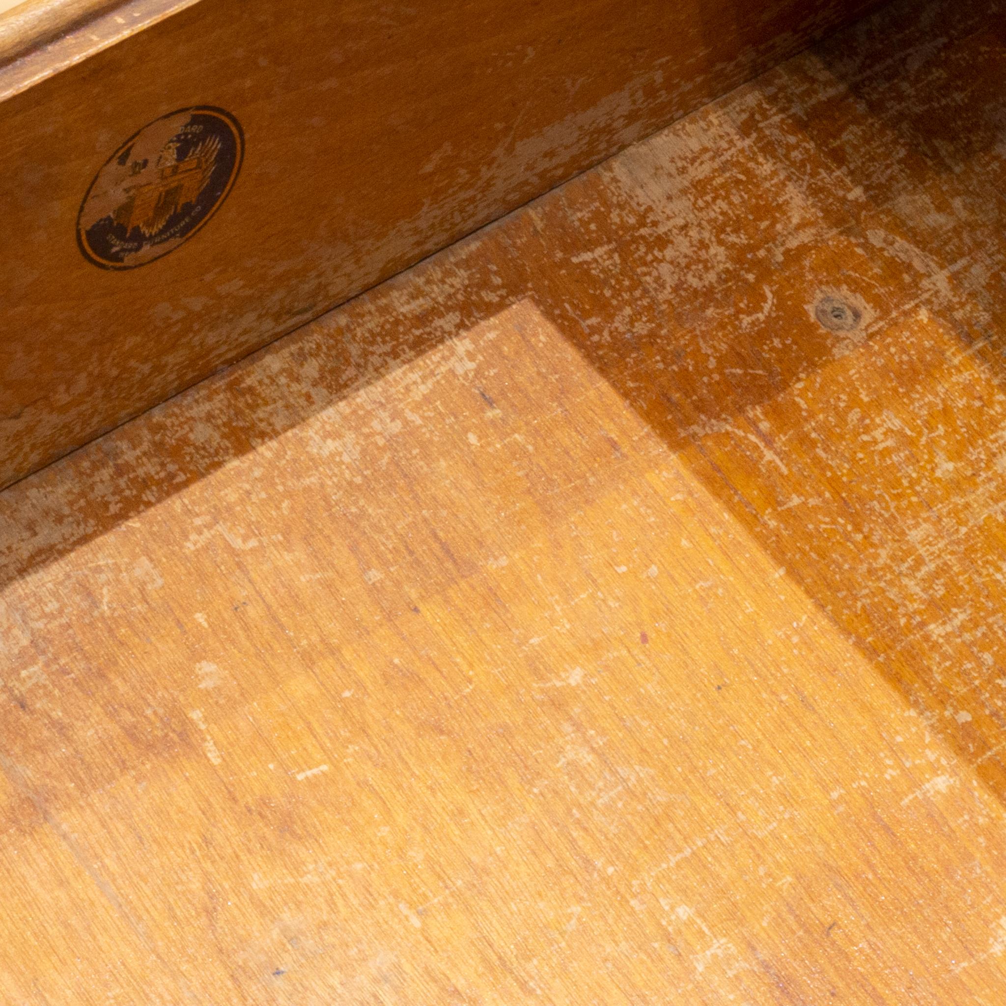 Solid Oak Two-Drawer Desk with Brass Feet, circa 1940 5