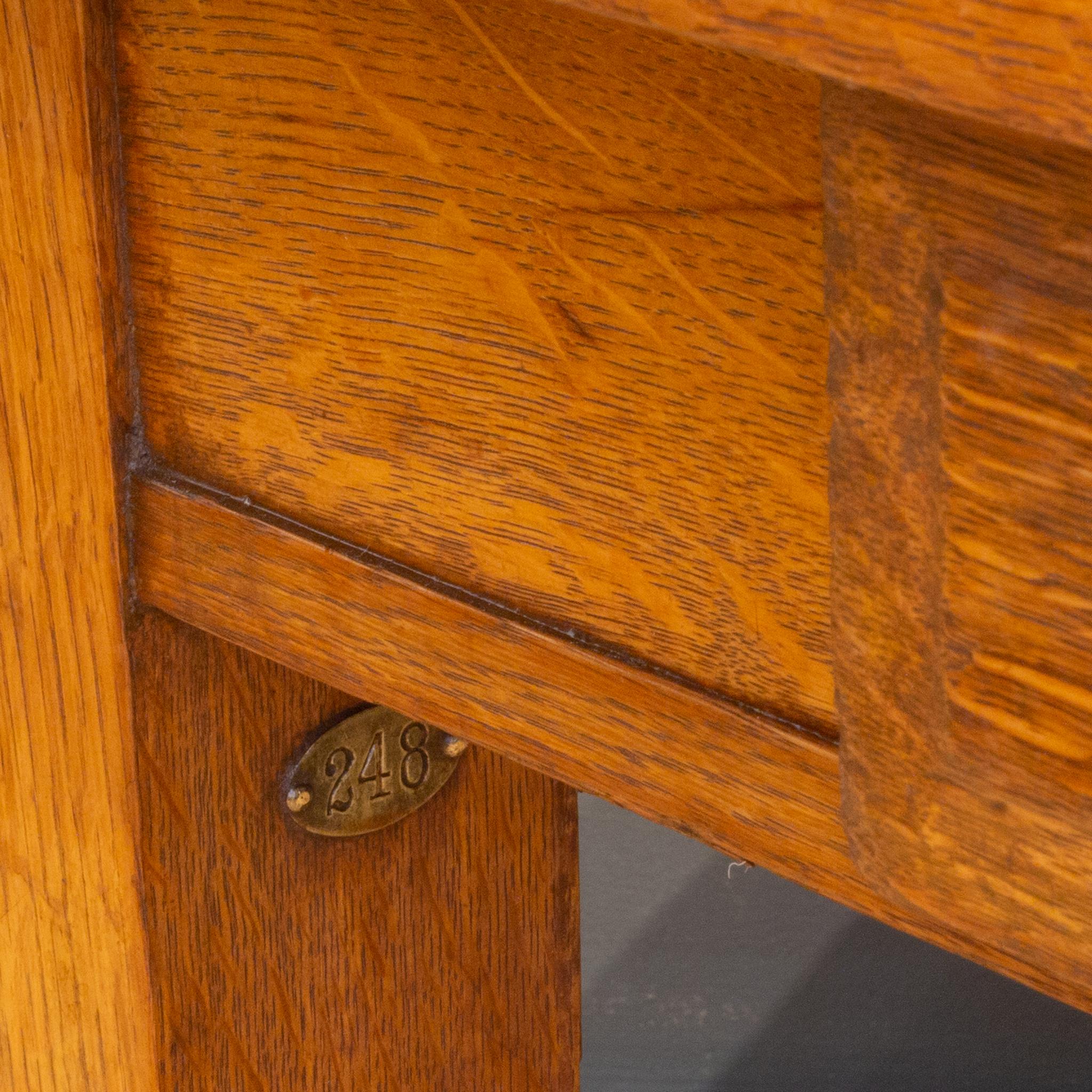 Solid Oak Two-Drawer Desk with Brass Feet, circa 1940 6