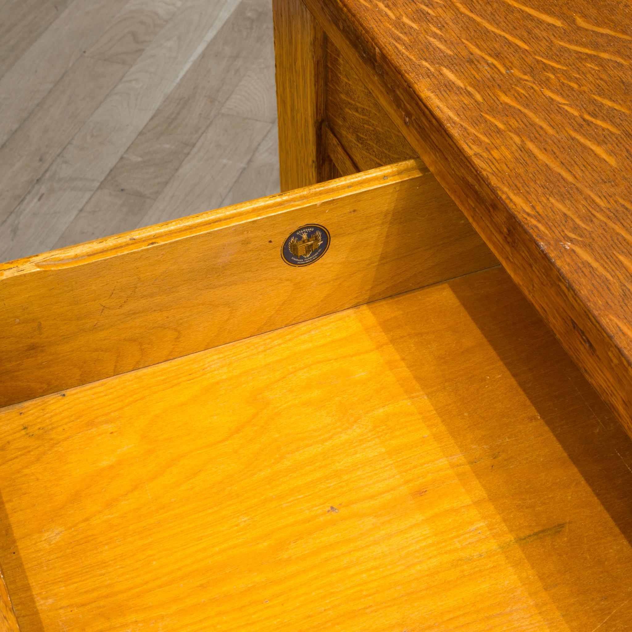 Solid Oak Two Drawer Desk with Brass Feet c.1940 7